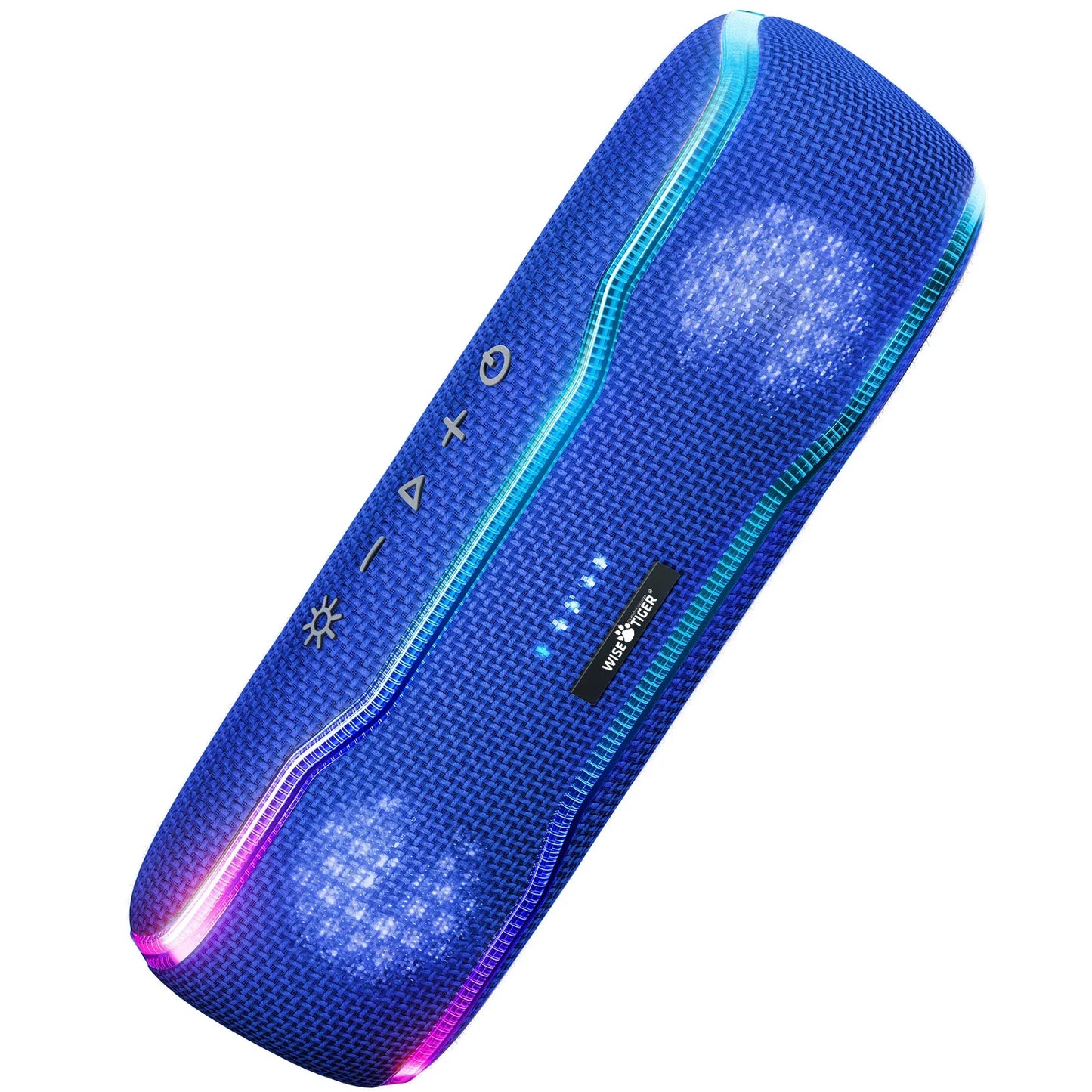 Blue textured wisetiger f10c portable speaker with glowing led lights ipx7 waterproof and fast charger support