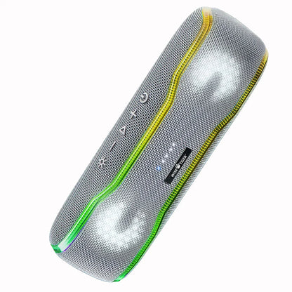 WiseTiger f10c silver mesh portable speaker with vibrant yellow and green led lights ipx7 waterproof fast charger compatible