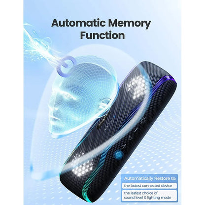Black textured WISETIGER f10c portable speaker with glowing blue and purple LED accents ipx7 waterproof fast charger compatible