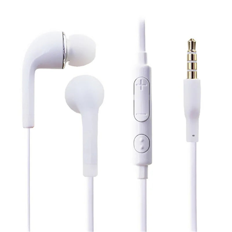 White in-ear earphone with handfree mic and gold-plated 3.5mm jack for earphone high sound quality gaming music video