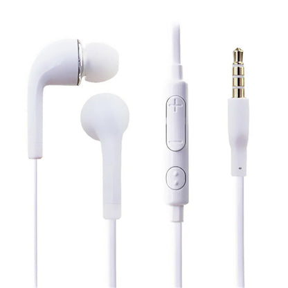 White in-ear earphone with handfree mic and gold-plated 3.5mm jack for earphone high sound quality gaming music video