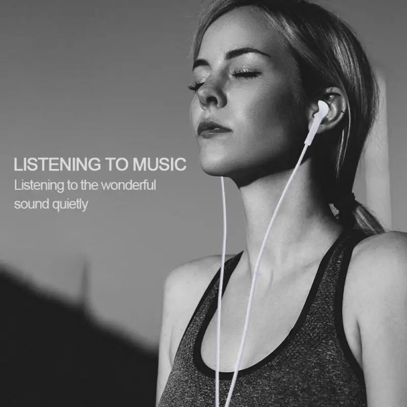 White wired in-ear earphone with handfree mic offers earphone high sound quality for gaming music video use
