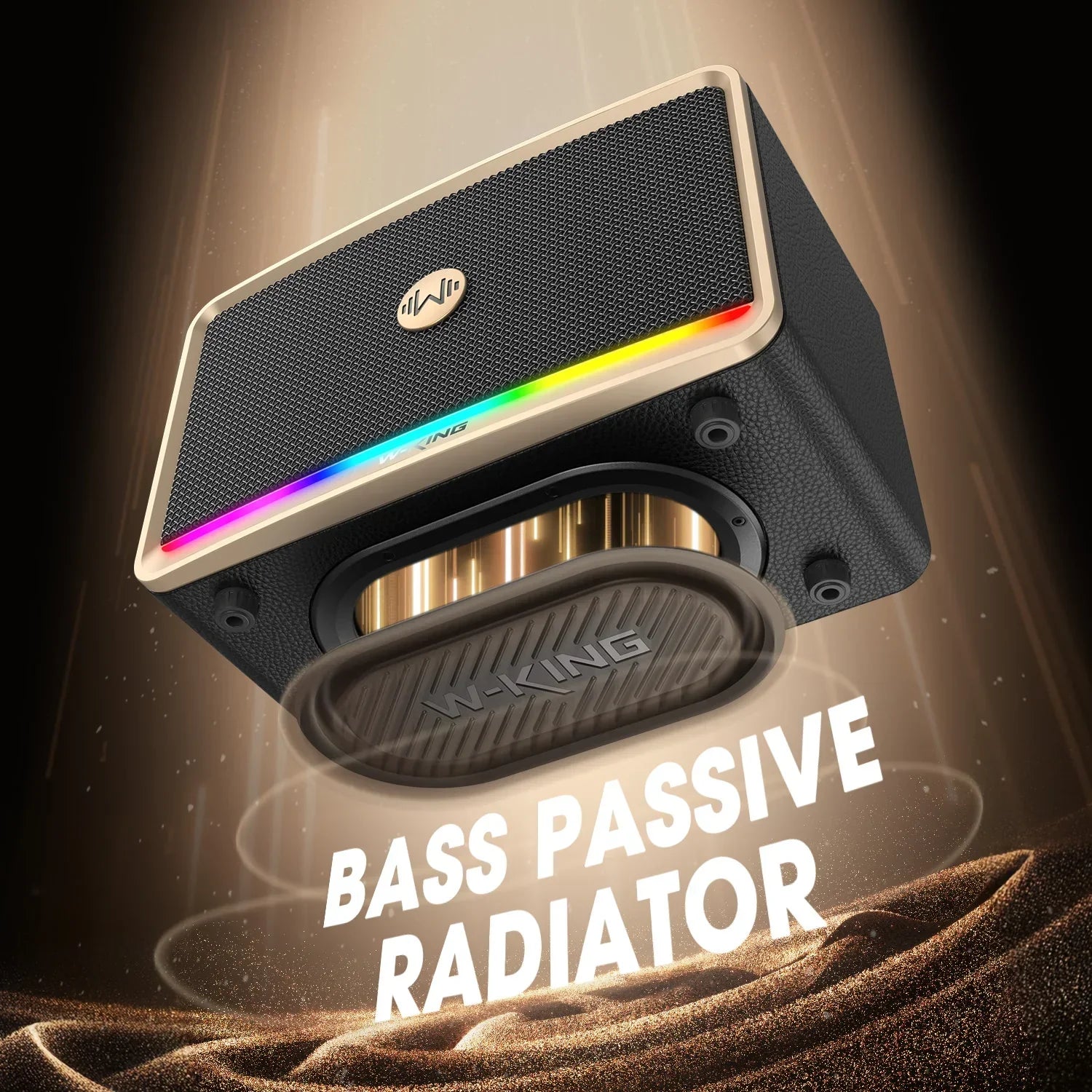 Black and gold wking h330 portable bluetooth speaker with rainbow led light strip for loud music and decorate root use