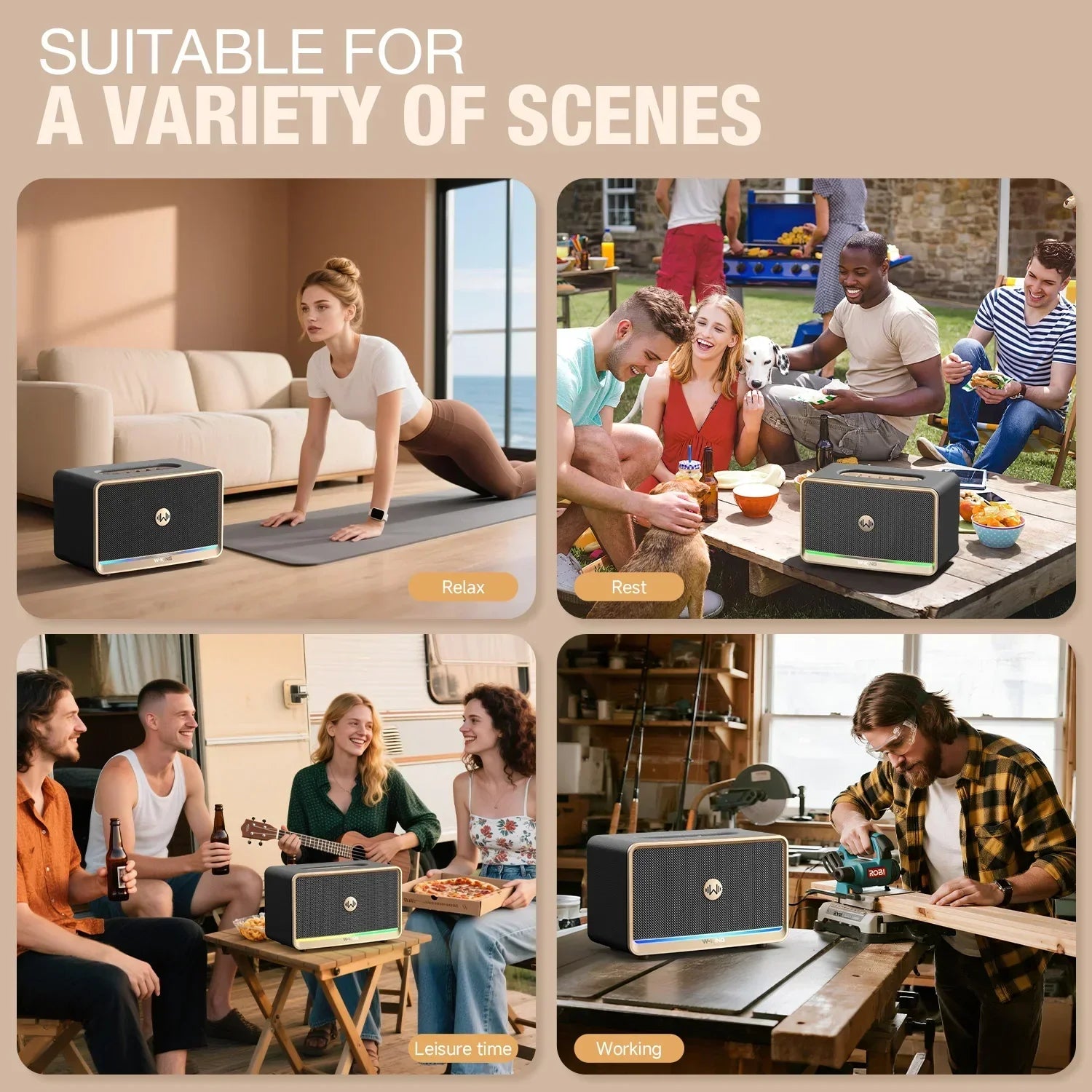 Black and white wking h330 bluetooth speaker with textured grille front panel portable speaker loudspeaker with subwoofer