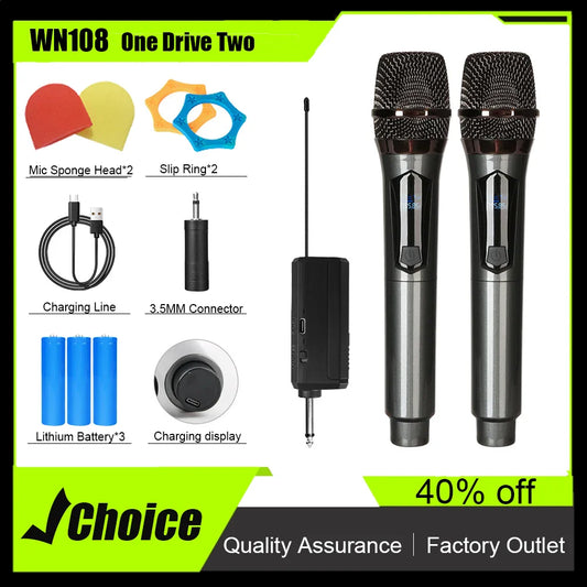 Black and silver wireless handheld microphones with mesh grilles and buttons for recording studios karaoke stage speeches wedding hip hop live