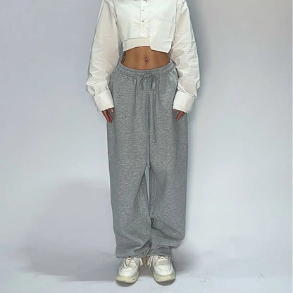 Gray heathered wide leg sweatpants with drawstring waistband for casual athletic and street dance wear
