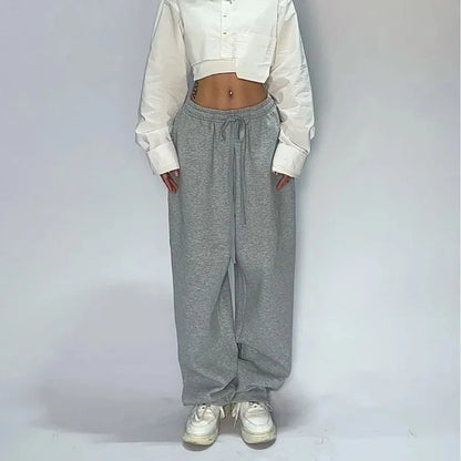 Gray heathered wide-leg sweatpants with drawstring waistband for comfortable casual street dance and athletic wear