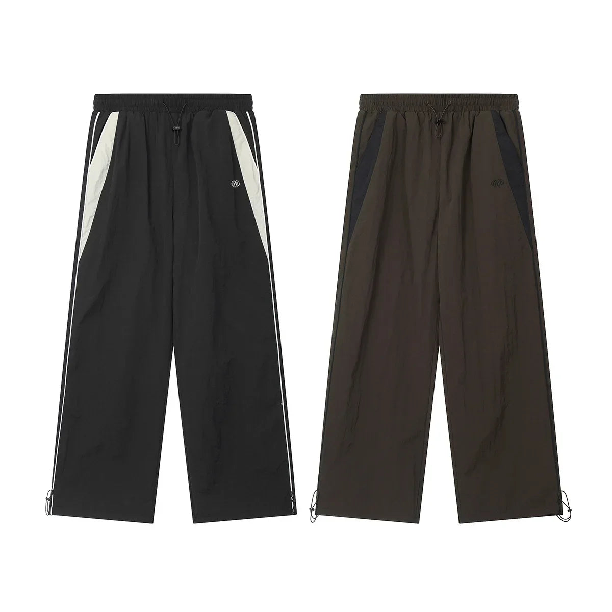 Women casual joggers in black and olive green with white side stripes hip hop y2k oversized sports wide leg pants
