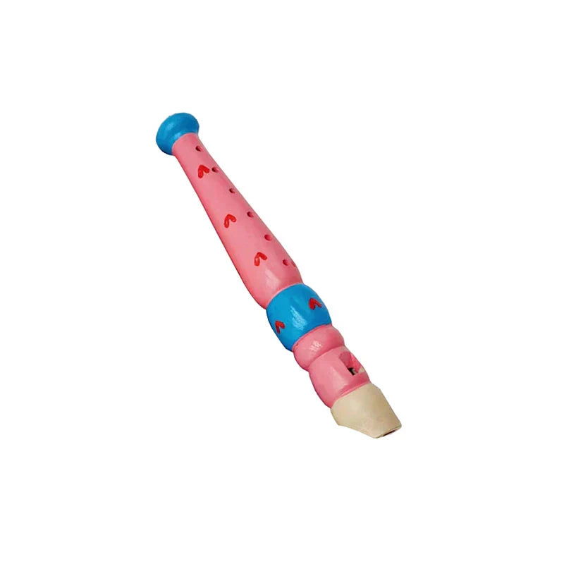 Wooden cartoon piccolo and harmonica toys musical set in pink and blue with red heart patterns for early music education