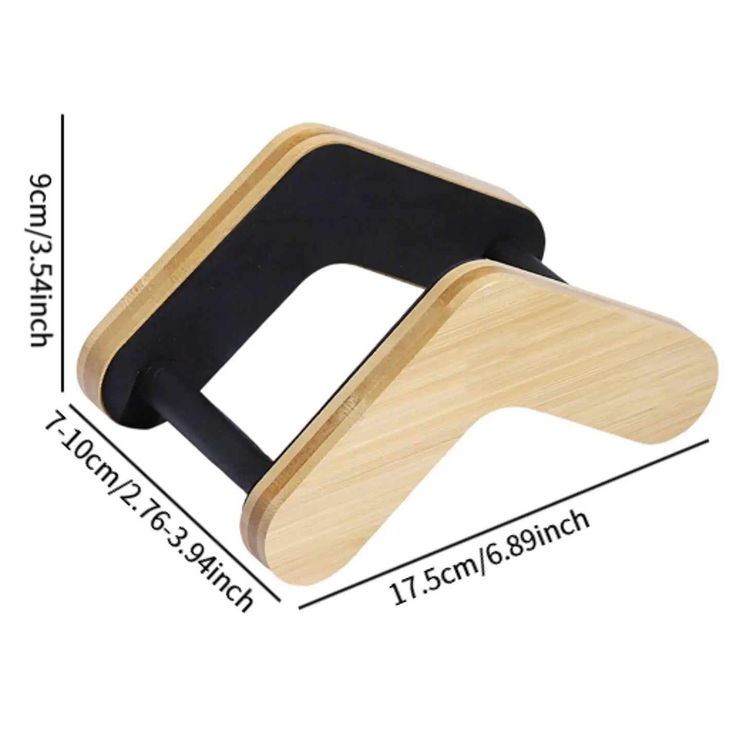 A wooden guitar stand with adjustable width stable design features a natural wood finish and black rubberized base