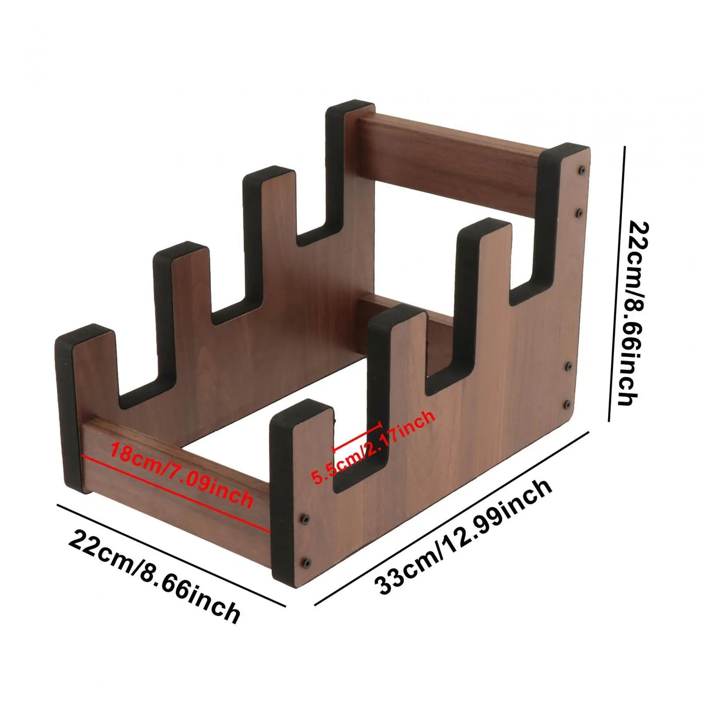 Brown wooden guitar stand with black rubberized accents for acoustic electric guitars display rack and storage