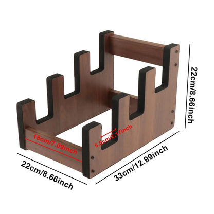 Brown wooden guitar stand with black rubberized accents for acoustic electric guitars display rack and storage