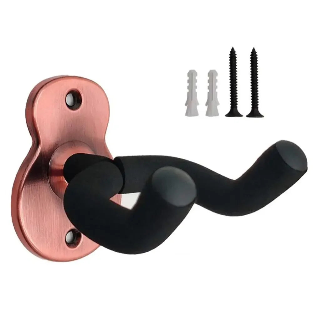 Rose gold metal guitar wall mount with black rubberized arms for wooden guitar wall hanger heavy duty storage bracket