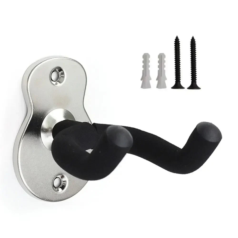 Silver metal guitar wall mount with black rubberized grip for wooden guitar wall hanger heavy duty storage bracket