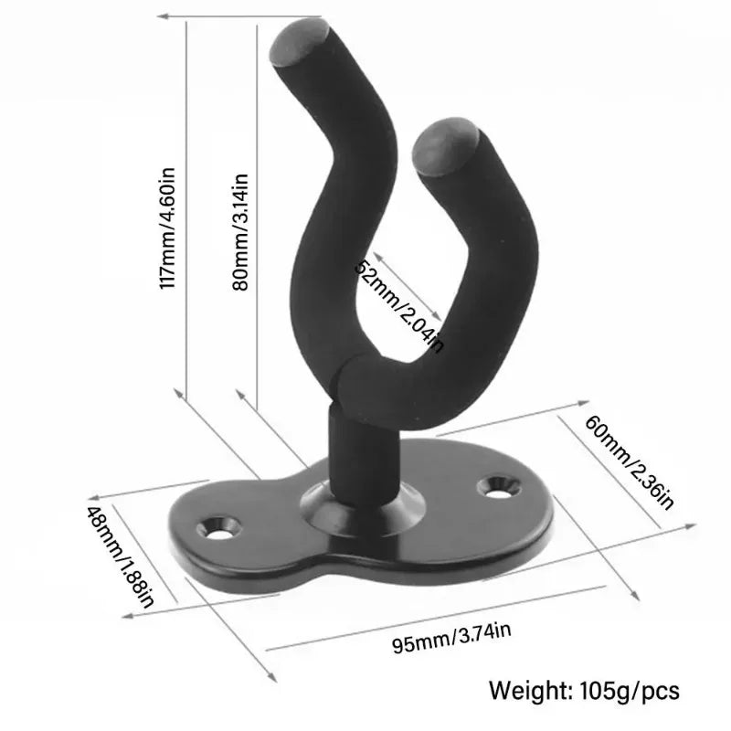 Black rubber-coated guitar wall mount stand with flat base for wooden guitar wall hanger heavy duty use