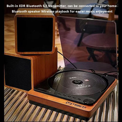 Wooden thinkya bluetooth 5.1 turntable with integrated speaker system, digital optical output, usb lossless playback, and infrared remote control