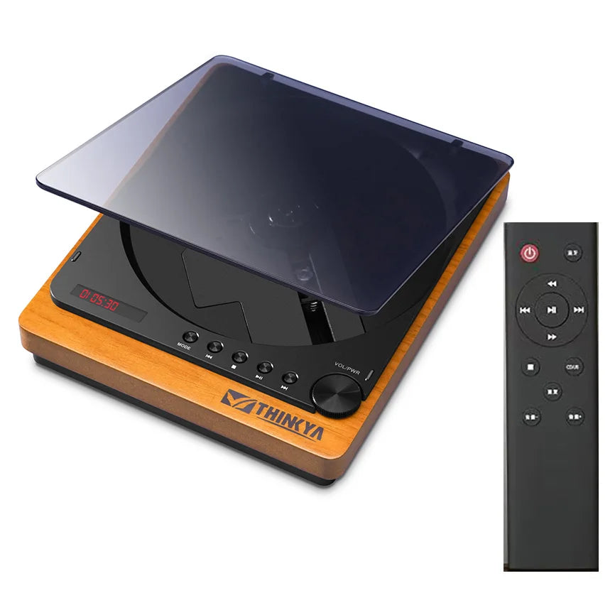 Thinkya digital turntable with black platter wooden base and transparent cover featuring usb lossless playback infrared remote control and digital optical output