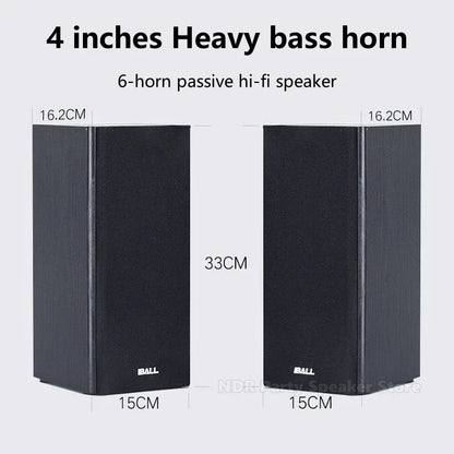 Black rectangular 4-inch wooden quality heavy subwoofer bookshelf passive speakers with ball logo for subwoofer home theater