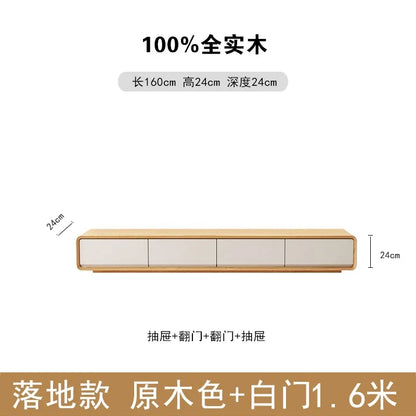 Minimalist 1.6m solid wood tv console with natural light brown finish and white doors for nordic accent luxury decor