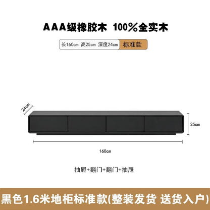 Black 1.6-meter-long tv table made of aaa-grade rubberwood with nordic accent luxury and archivadores room decorations features four drawers and two doors