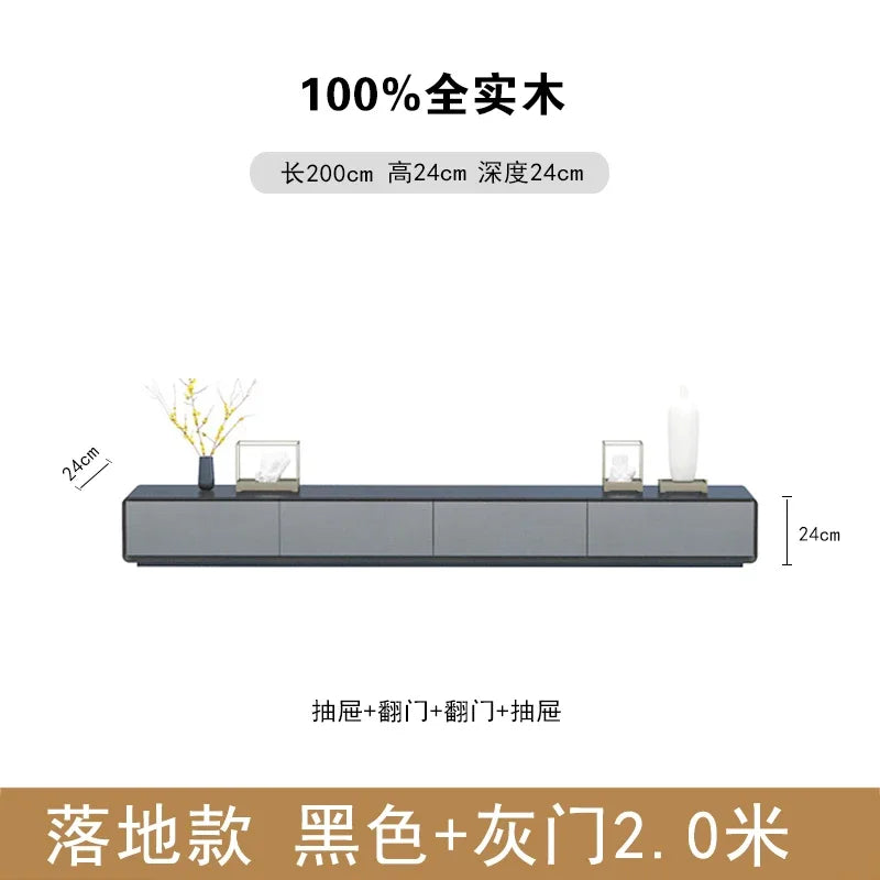 A sleek black and gray wooden media console with four storage compartments for nordic accent luxury and fashion tv stands interior archivadores room