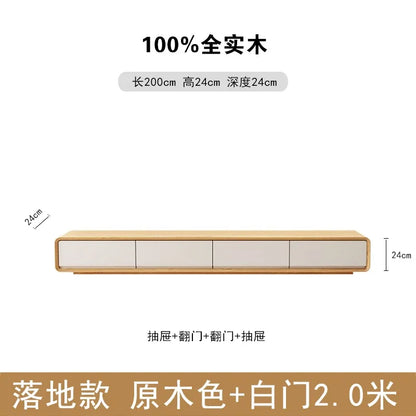 Minimalist 2.0-meter wooden floor-standing media console with white doors featuring nordic accent luxury design