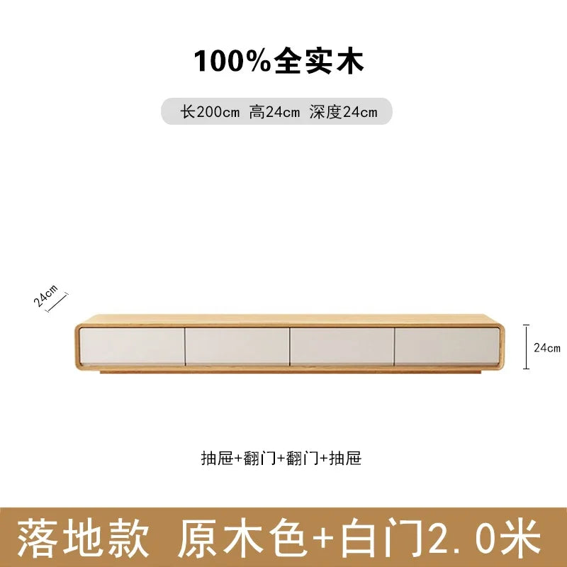 Minimalist 2 meter solid wood floor standing media console with natural finish white doors nordic accent luxury fashion tv stands interior archivadores room