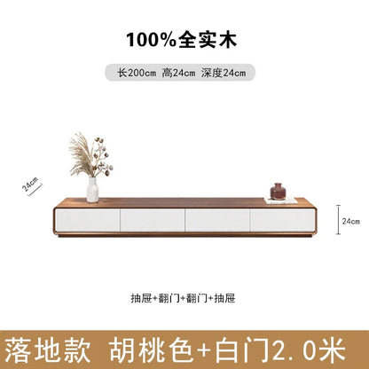 Modern minimalist long tv table with walnut top and white solid wood doors for nordic accent luxury archivadores room decorations