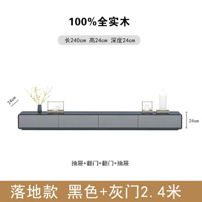 A sleek 2.4 meter black and gray wooden tv console with four drawers showcasing nordic accent luxury fashion tv stands