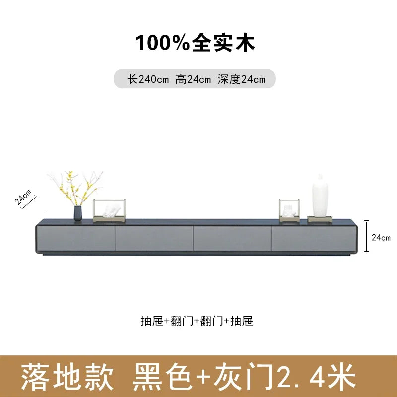 A sleek 2.4 meter black and gray wooden tv console with modern minimalist design and nordic accent luxury decoration