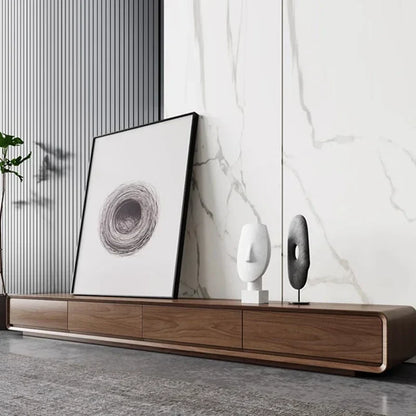 Modern minimalist wooden long tv table with sleek drawers warm brown finish nordic accent luxury archivadores room decorations
