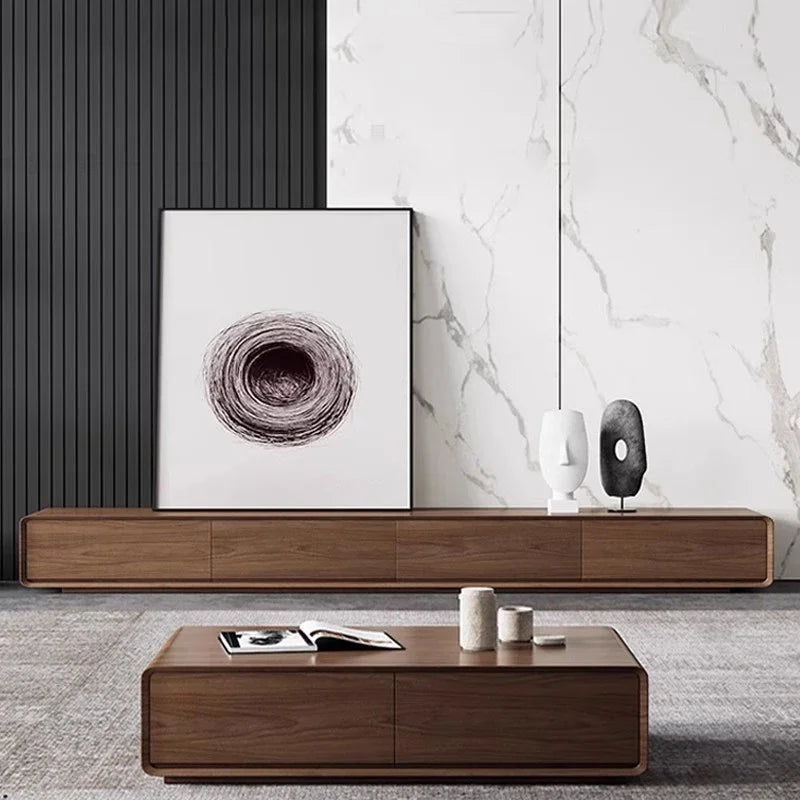 Modern minimalist wooden long tv table with dark-stained finish and nordic accent luxury for archivadores room decorations