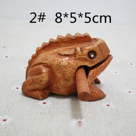 Hand-carved wooden lucky frog croaking musical instrument with natural brown finish for home decor and fengshui gift