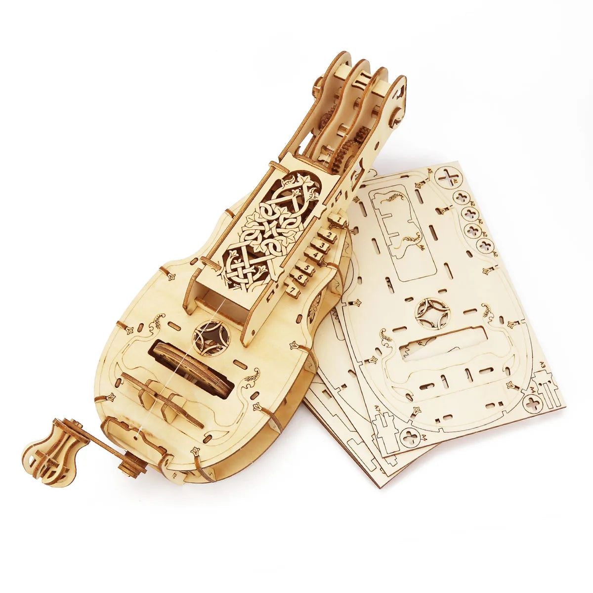 Assembled light wood violin-shaped wooden mechanical transmission 3d puzzle with handcrafted organ musical instrument sheet