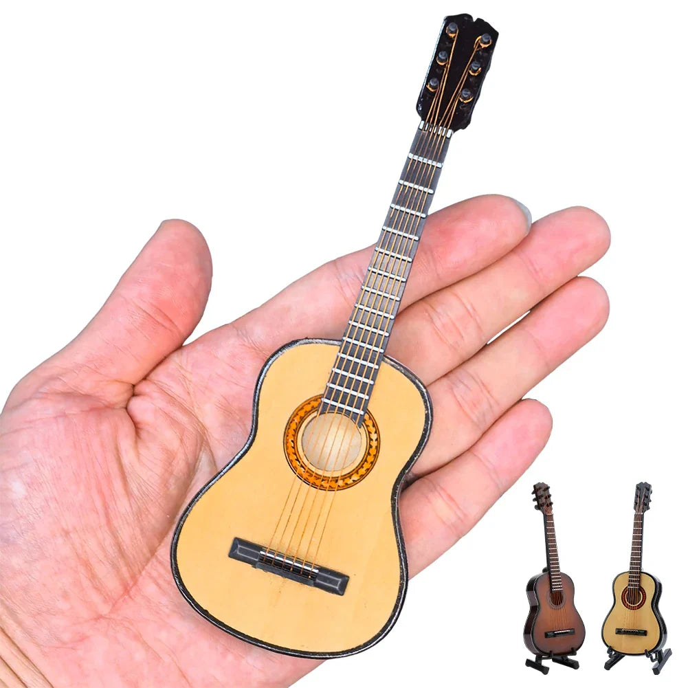 Wooden miniature guitar with light wood finish and black accents guitar replica musical ornaments craft for home decor