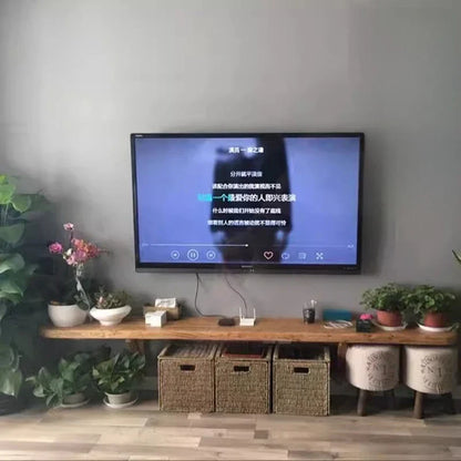 Black-framed flat-screen television on wooden modern tv stands for suspended tv stands in bedroom minimalist mounted design