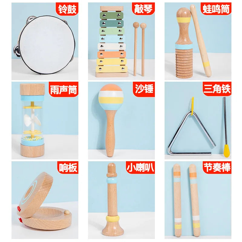 Wooden montessori infant wooden xylophone with colorful bars and matching mallets toddler early education toy