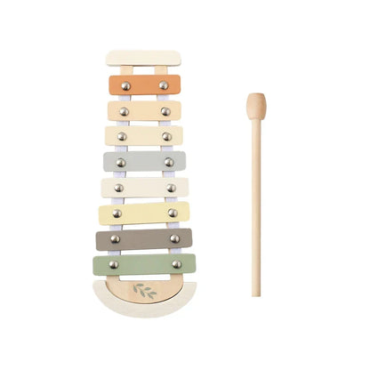 Pastel-colored wooden xylophone with soft earthy tones and matching mallet for instruments baby montessori enlightenment educational toy