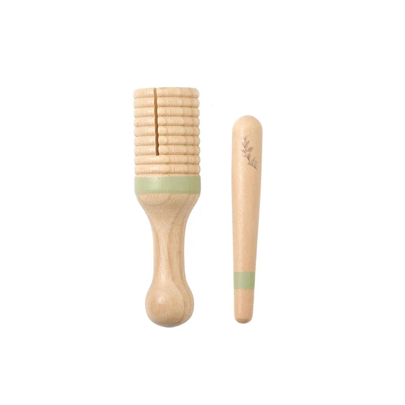 Natural wood shaker with light green accents and leaf engraving wooden musical instruments baby montessori toy for enlightenment educational play