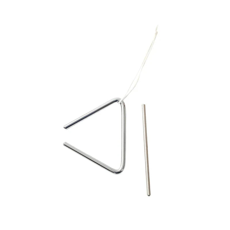 Shiny silver metal triangle percussion instrument with matching mallet for wooden musical instruments baby montessori toy