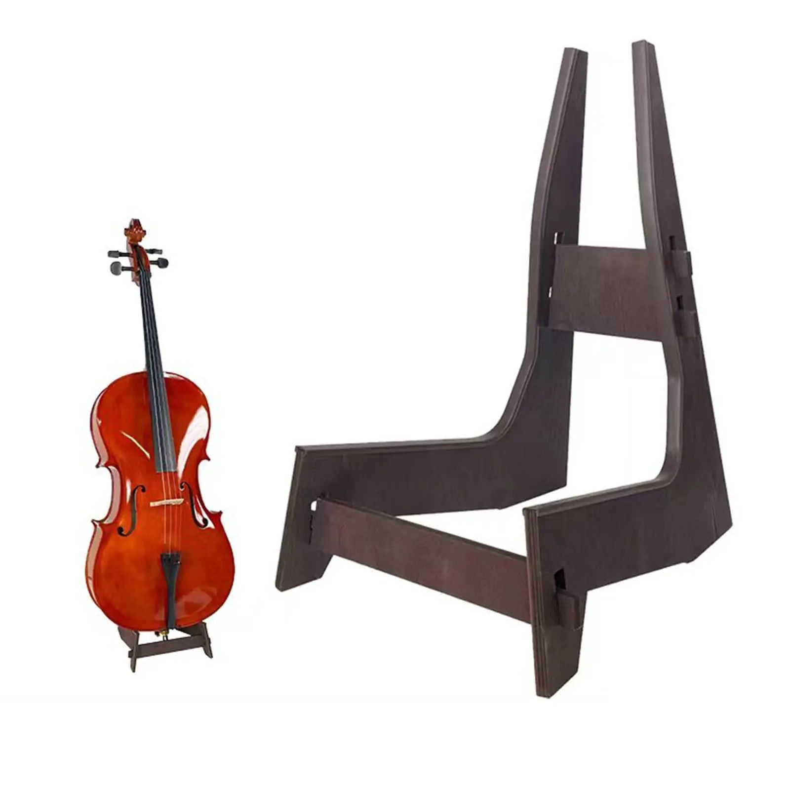 A sleek dark brown wooden violin stand with compact detachable design and wall mount hanger for shoulder support violin