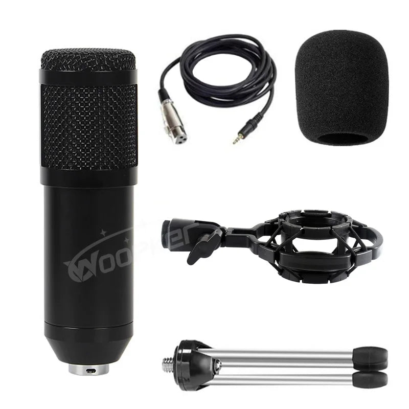 Woopker professional condenser microphone bm800 with black mesh grille metallic base shock mount and tripod bm800 set for recording