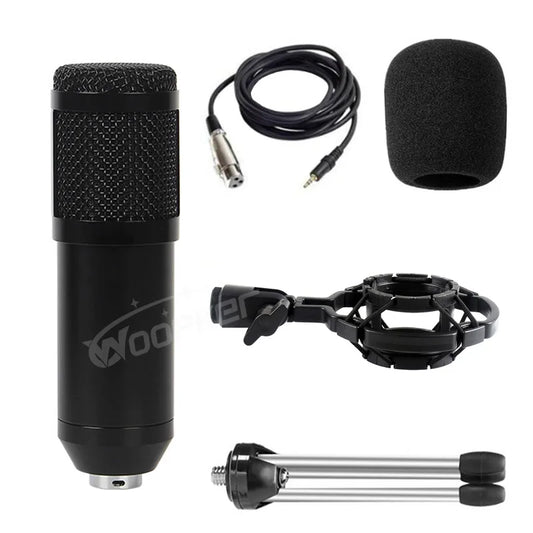 Woopker professional condenser microphone bm800 with black mesh grille metallic base shock mount and tripod bm800 set for recording