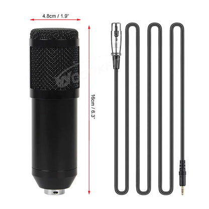 Woopker professional condenser black microphone with textured grille silver base 16cm tall tripod bm800 set with shock mount