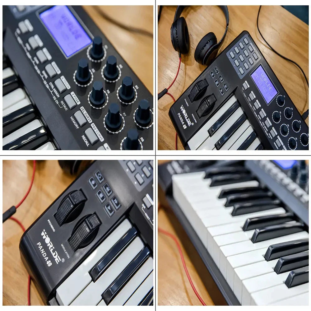 Black worlde panda49 edu pack 8rgb midi keyboard with 49 keys and lcd screen for win macos cross-platform music teaching
