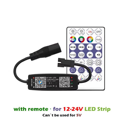 Black WS2812B controller Bluetooth with remote for 12-24V strip light SK6812 and controller Bluetooth music app control
