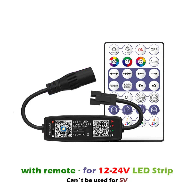 Black ws2812b controller bluetooth music app control with remote for 12-24v strip light sk6812 and pixel leds