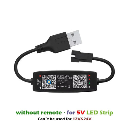 Black ws2812b controller bluetooth music app control with usb a and 3 pin connector for 5v strip light sk6812