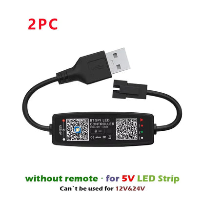 Black ws2812b controller bluetooth music app control with usb-a and male connectors for 5v strip light sk6812