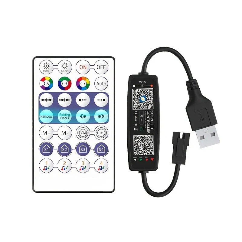 Black usb-powered ws2812b controller bluetooth with color brightness buttons paired with remote for strip light sk6812